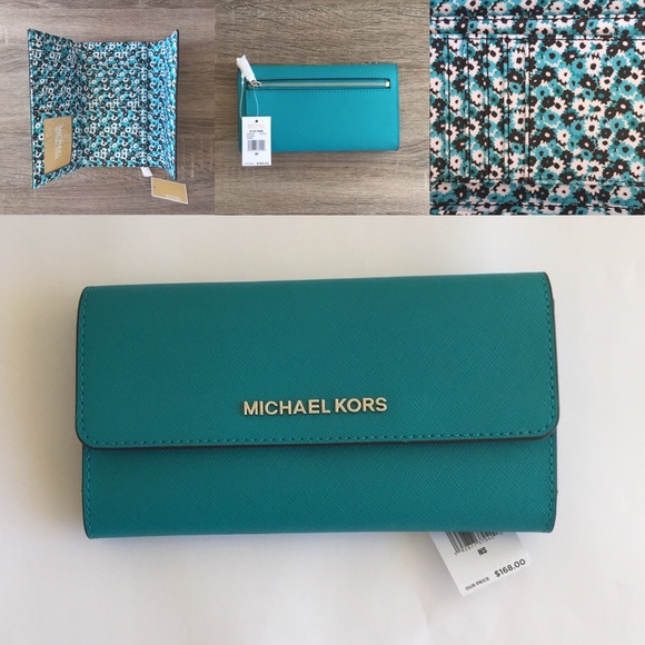 Michael Kors Handbags - Michael Kors Teal Blue Trifold Wallet